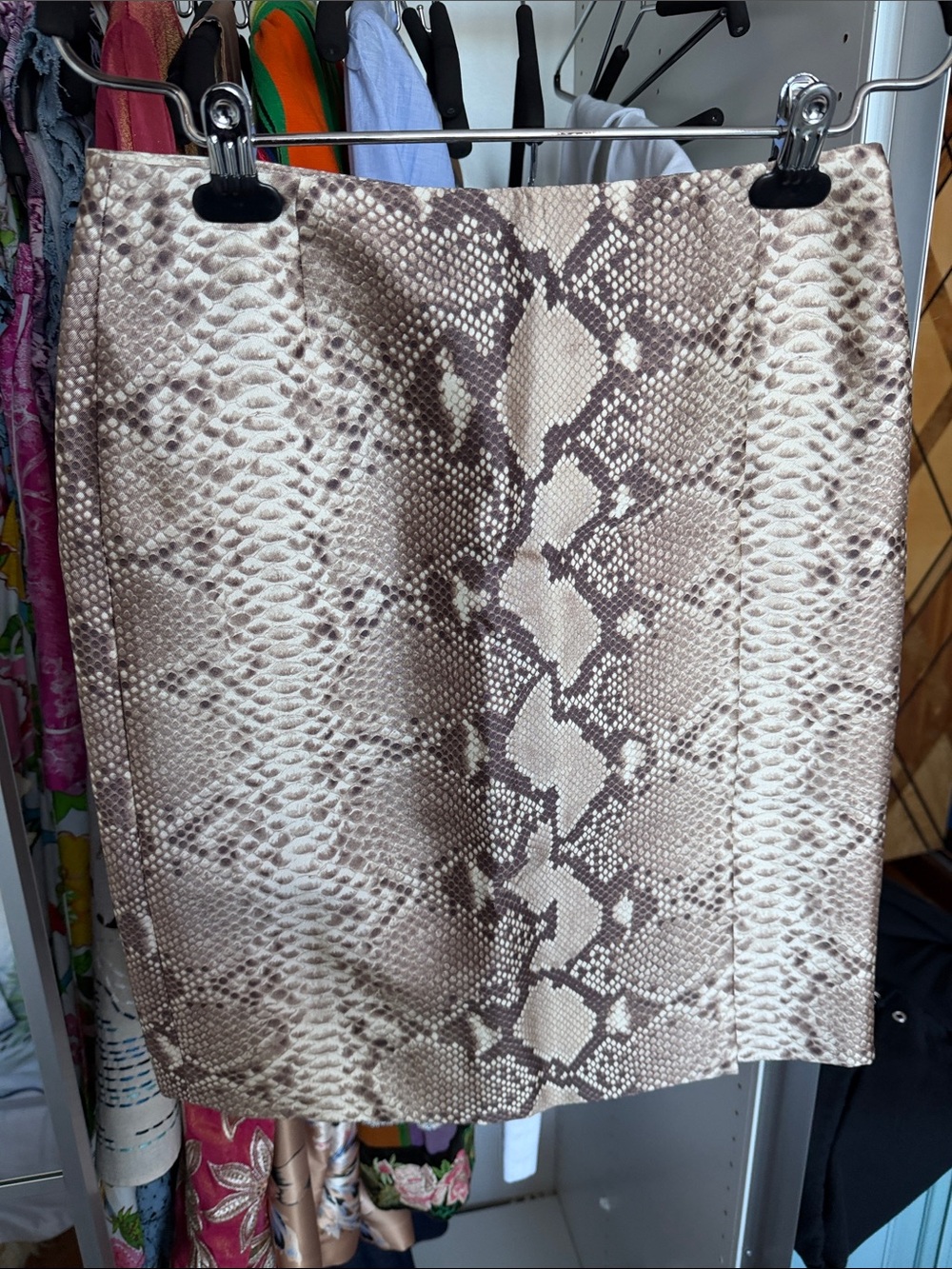 Tory Burch Neutral Snake-Print Pencil Skirt